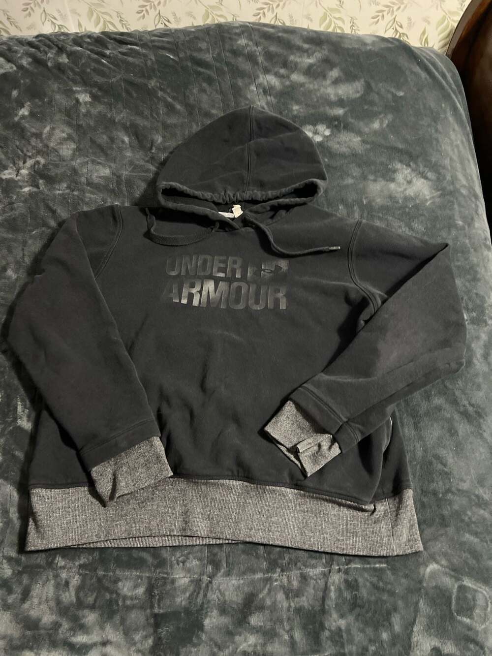 Under Armour Threadborne Fleece Pullover Hoodie Black/Grey Trim Mens Large